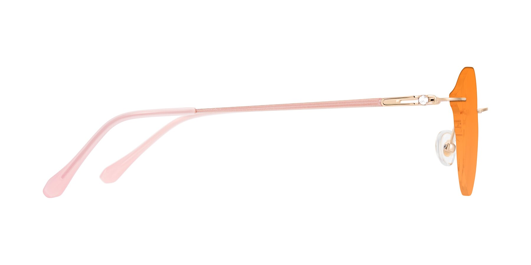 Side of Barlow in Rose Gold/Pink with Orange Tinted Lenses