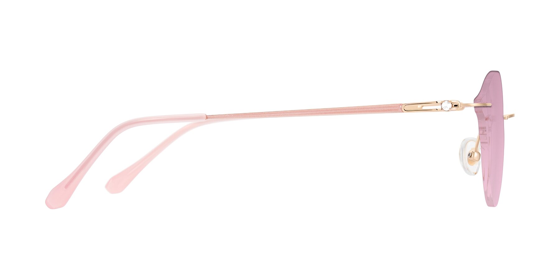Side of Barlow in Rose Gold/Pink with Light Wine Tinted Lenses