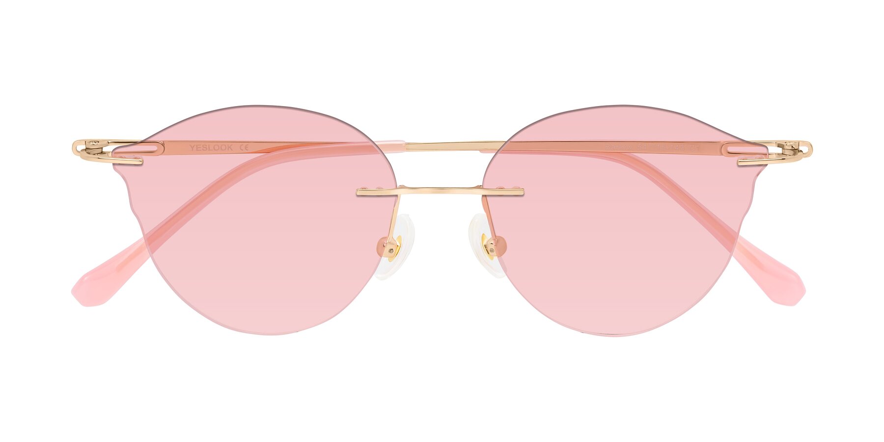 Folded Front of Barlow in Rose Gold/Pink with Light Garnet Tinted Lenses