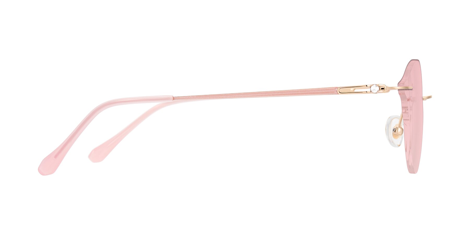Side of Barlow in Rose Gold/Pink with Light Garnet Tinted Lenses