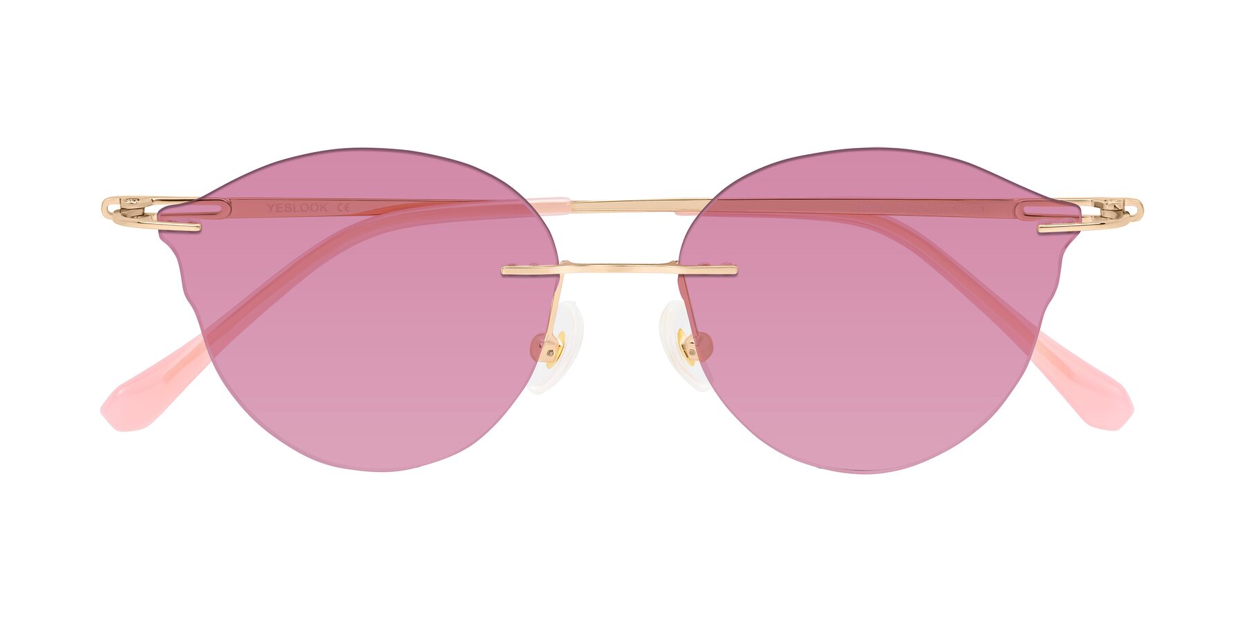 Folded Front of Barlow in Rose Gold/Pink with Medium Wine Tinted Lenses