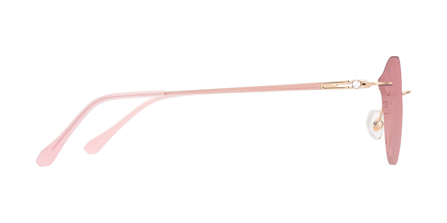 Side of Barlow in Rose Gold/Pink with Medium Garnet Tinted Lenses