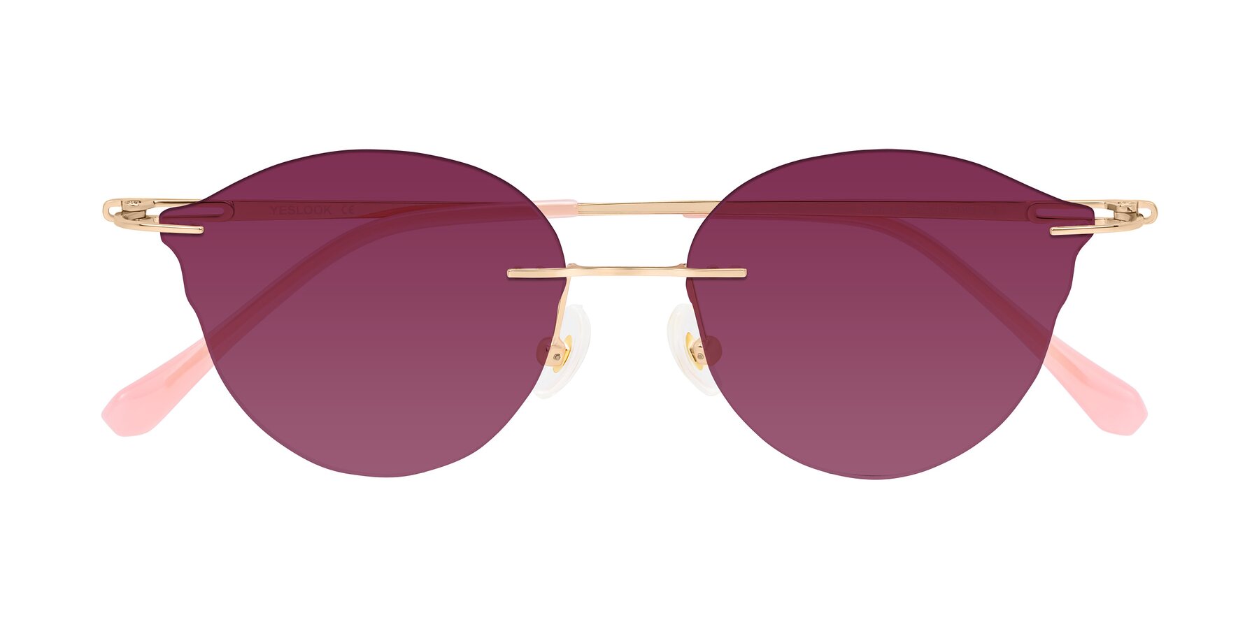 Folded Front of Barlow in Rose Gold/Pink with Wine Tinted Lenses