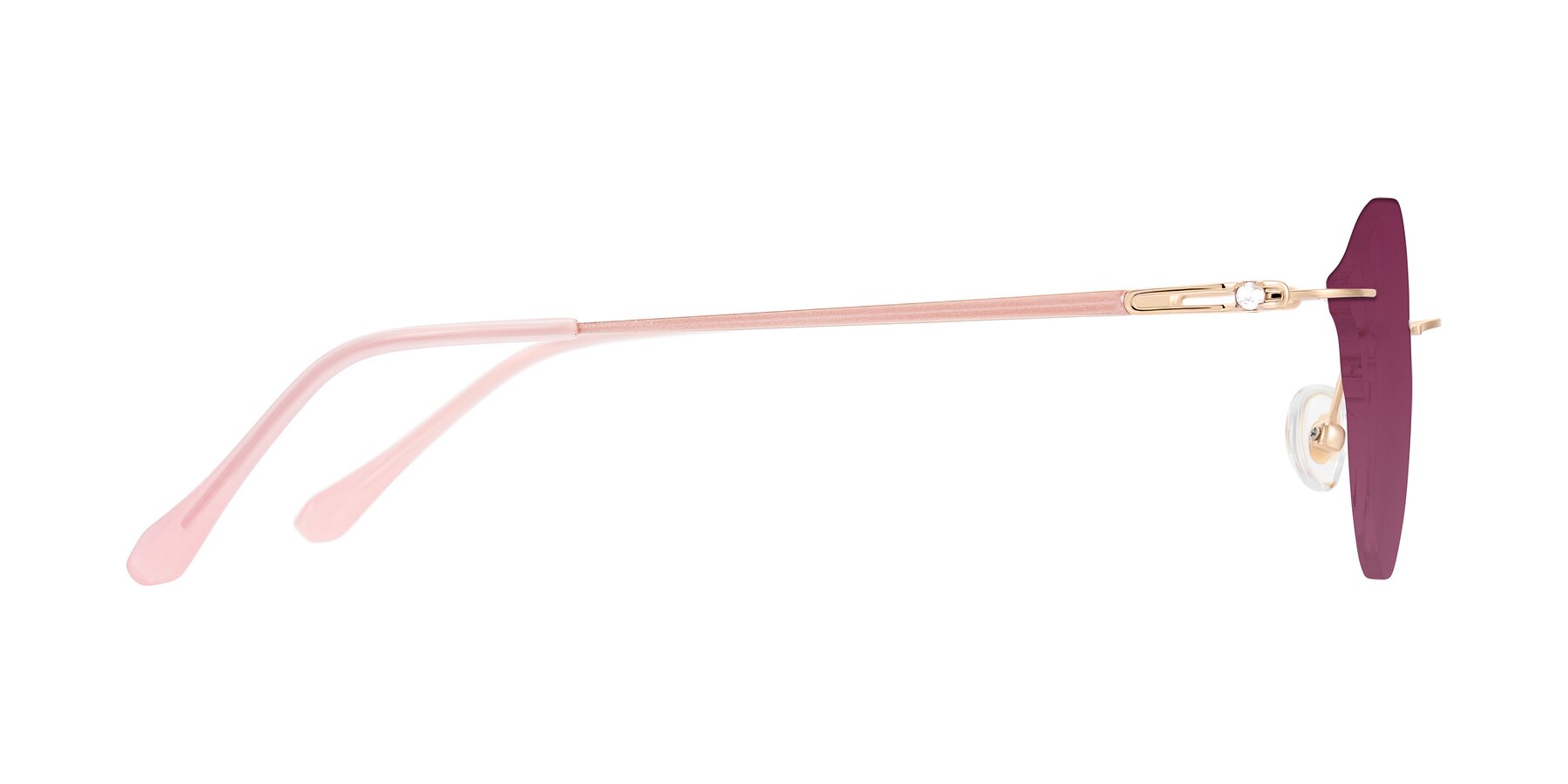 Side of Barlow in Rose Gold/Pink with Wine Tinted Lenses