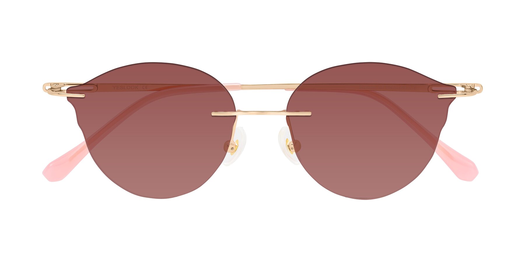 Folded Front of Barlow in Rose Gold/Pink with Garnet Tinted Lenses