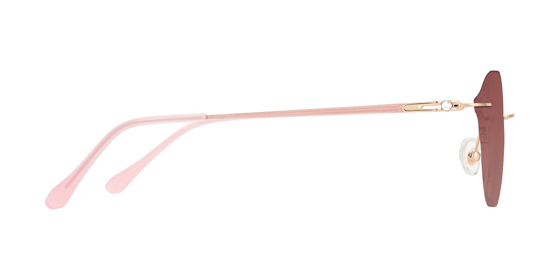 Side of Barlow in Rose Gold/Pink with Garnet Tinted Lenses