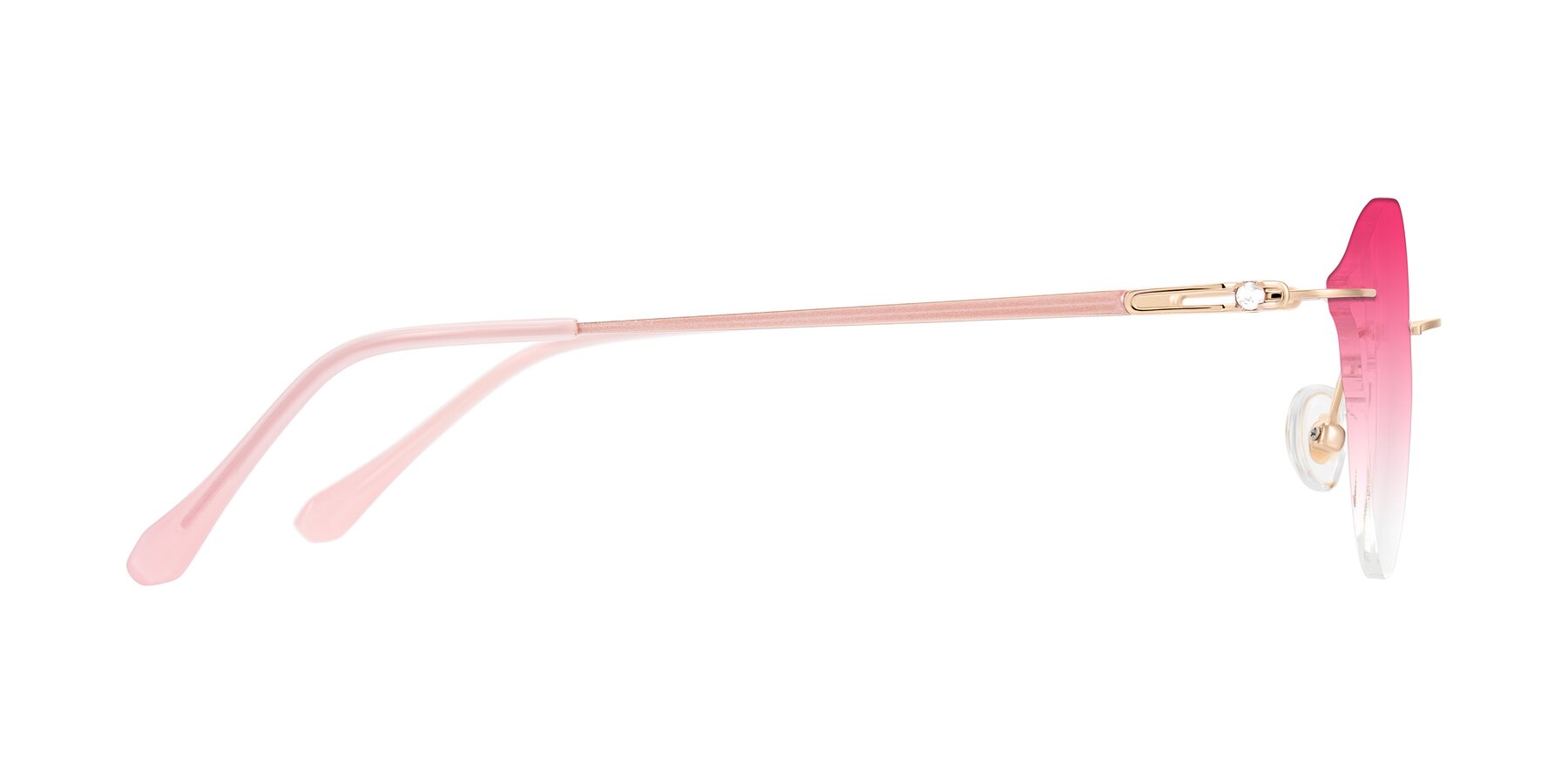 Side of Barlow in Rose Gold/Pink with Pink Gradient Lenses