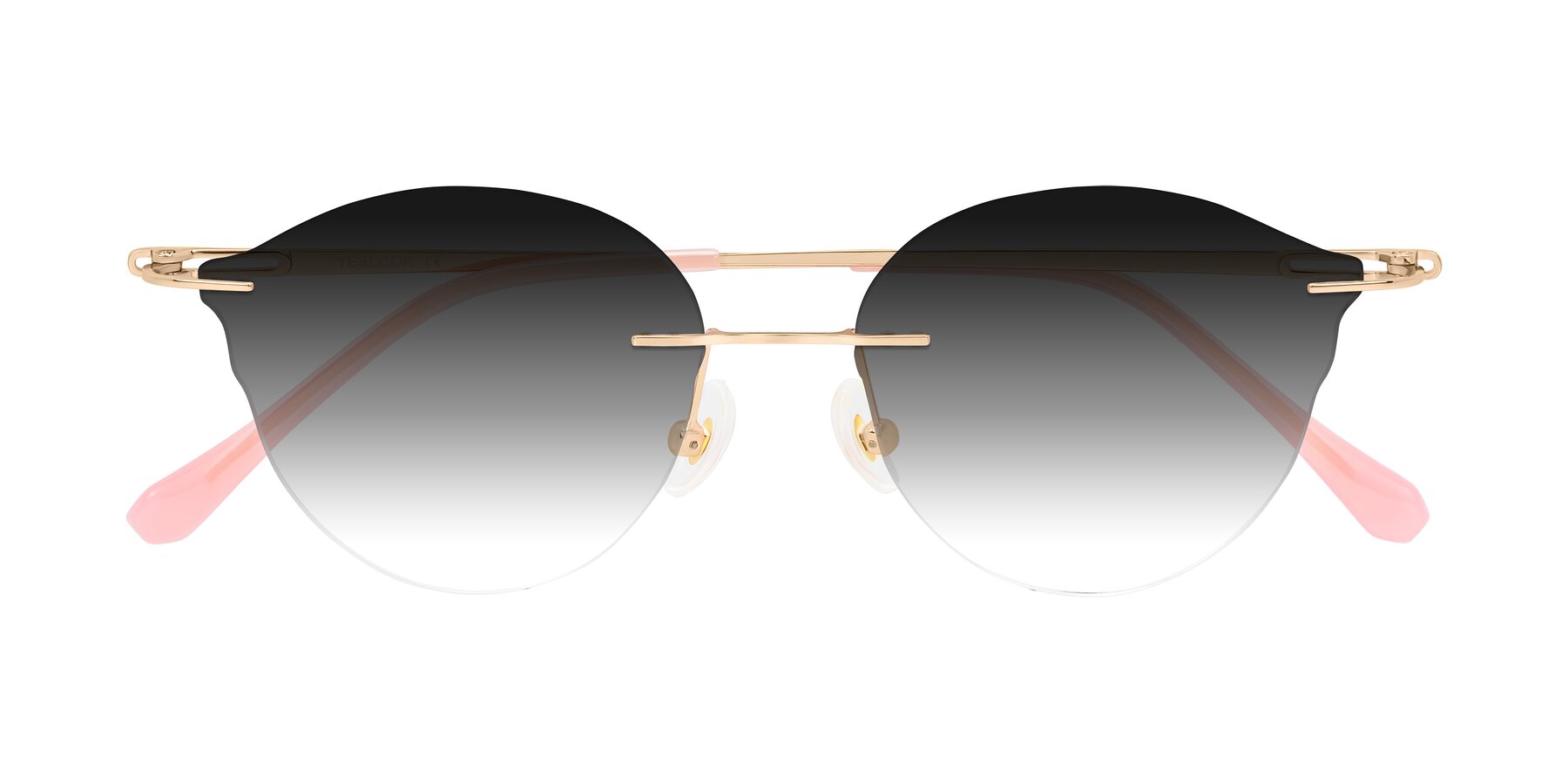 Folded Front of Barlow in Rose Gold/Pink with Gray Gradient Lenses