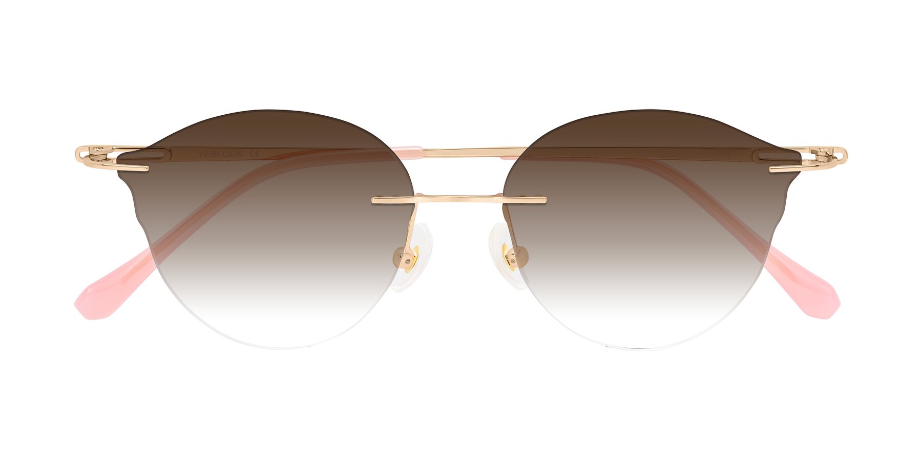 Folded Front of Barlow in Rose Gold/Pink with Brown Gradient Lenses