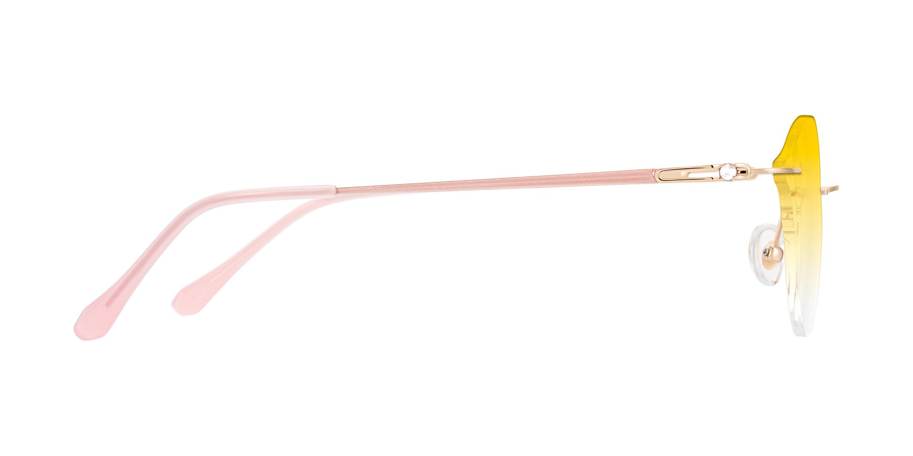 Side of Barlow in Rose Gold/Pink with Yellow Gradient Lenses