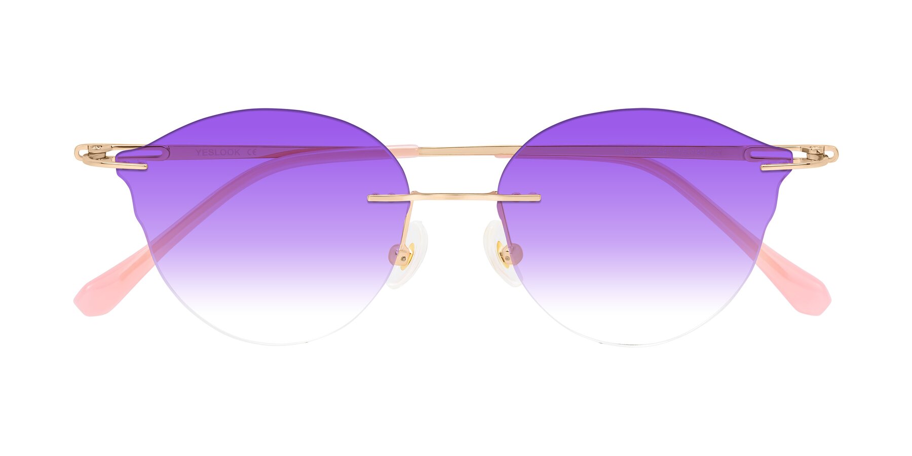 Folded Front of Barlow in Rose Gold/Pink with Purple Gradient Lenses