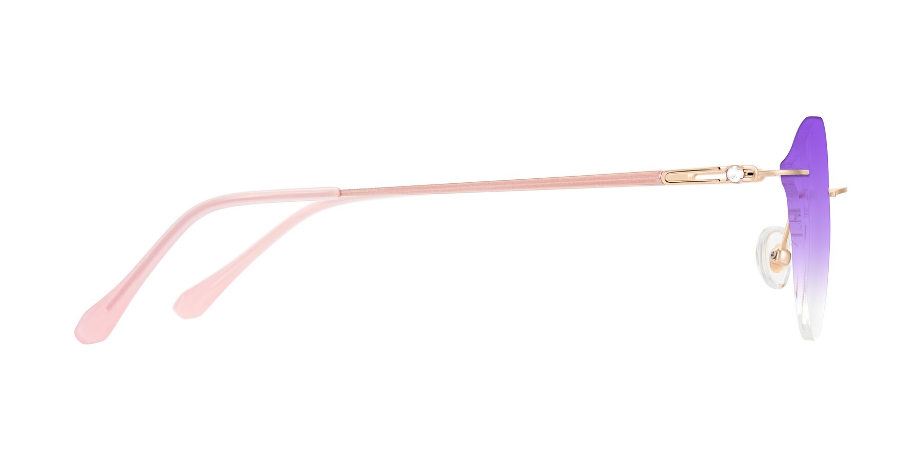 Side of Barlow in Rose Gold/Pink with Purple Gradient Lenses