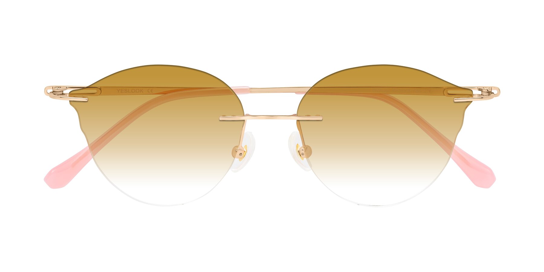 Folded Front of Barlow in Rose Gold/Pink with Champagne Gradient Lenses