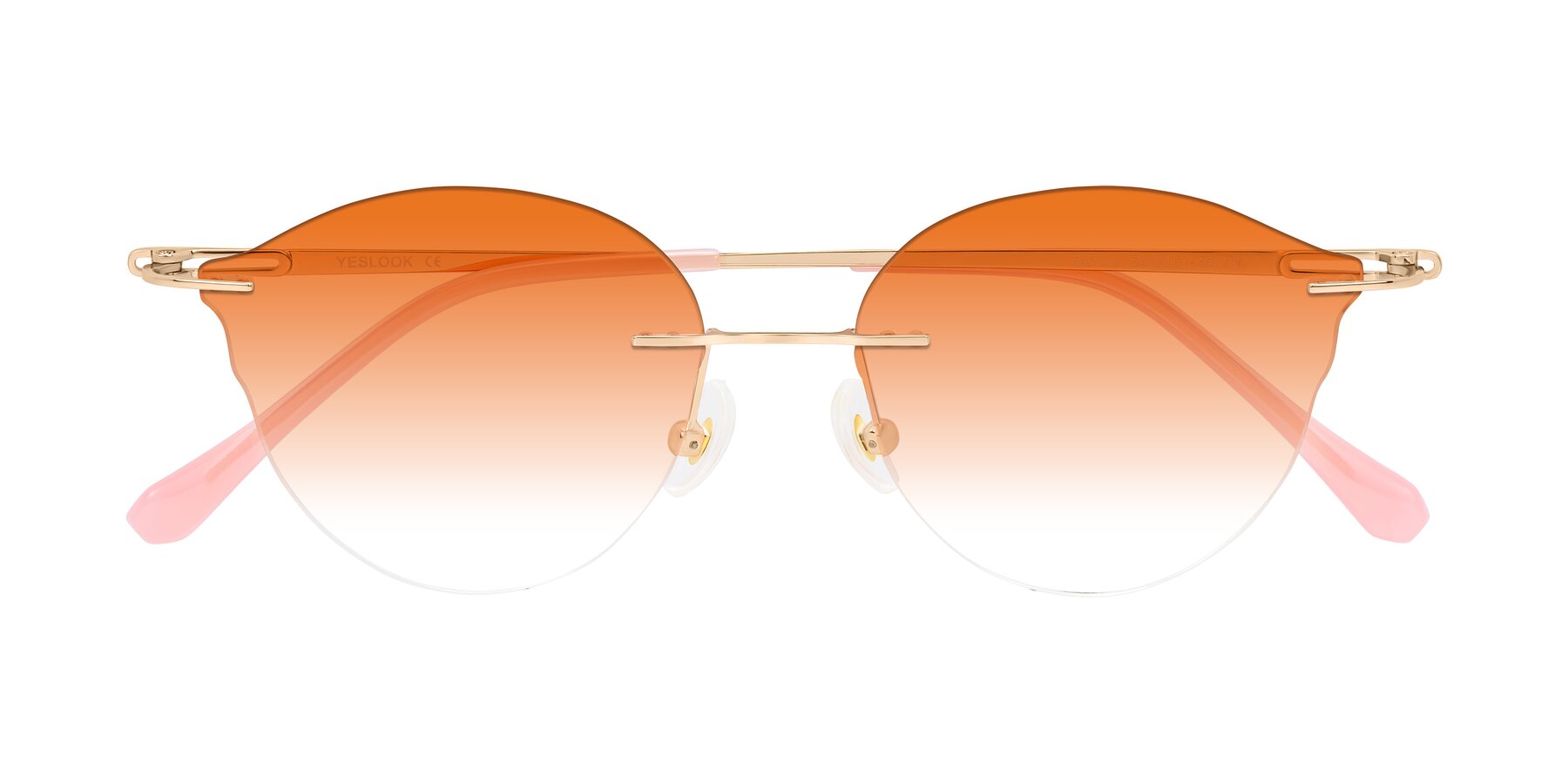 Folded Front of Barlow in Rose Gold/Pink with Orange Gradient Lenses