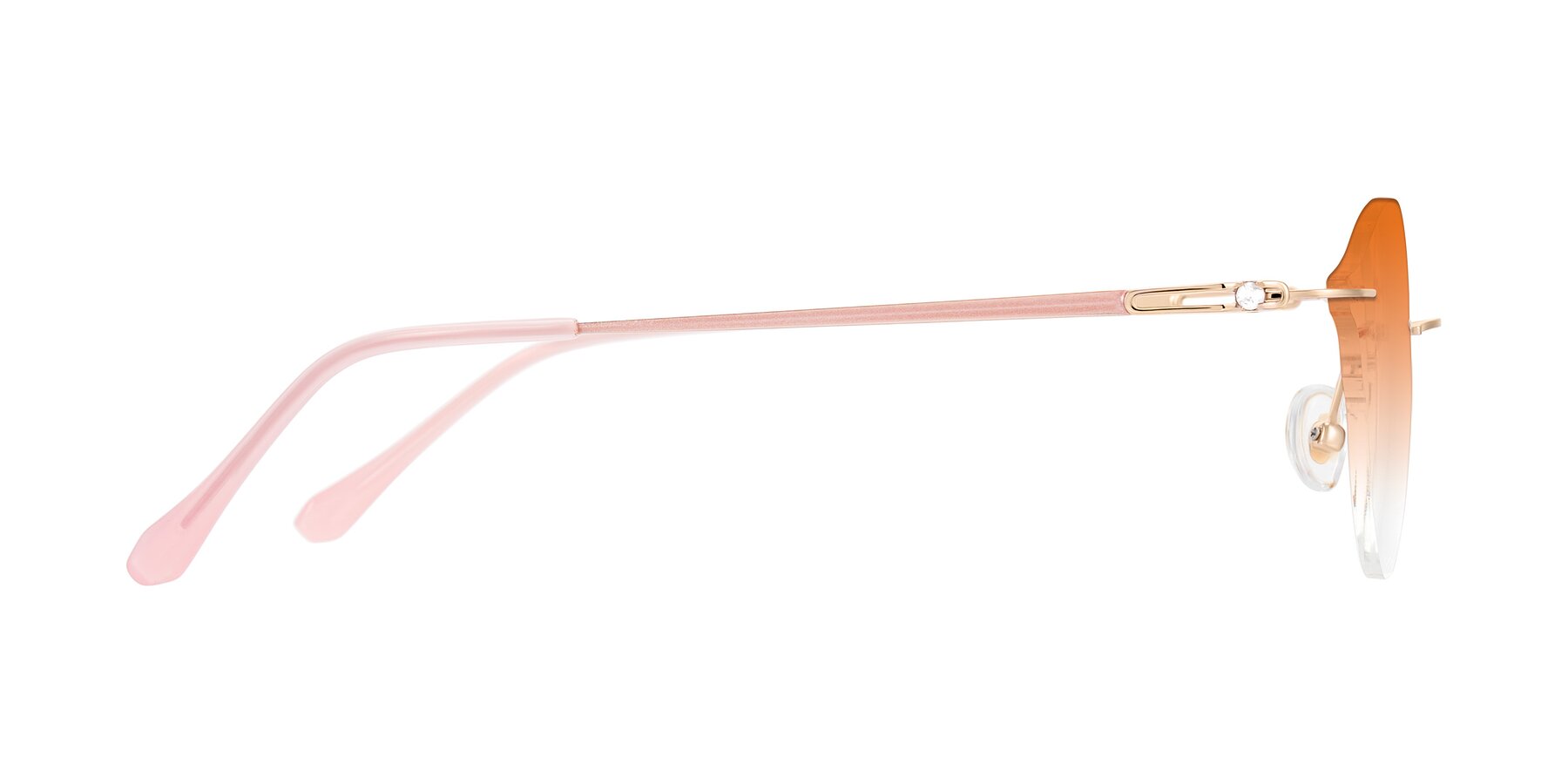 Side of Barlow in Rose Gold/Pink with Orange Gradient Lenses