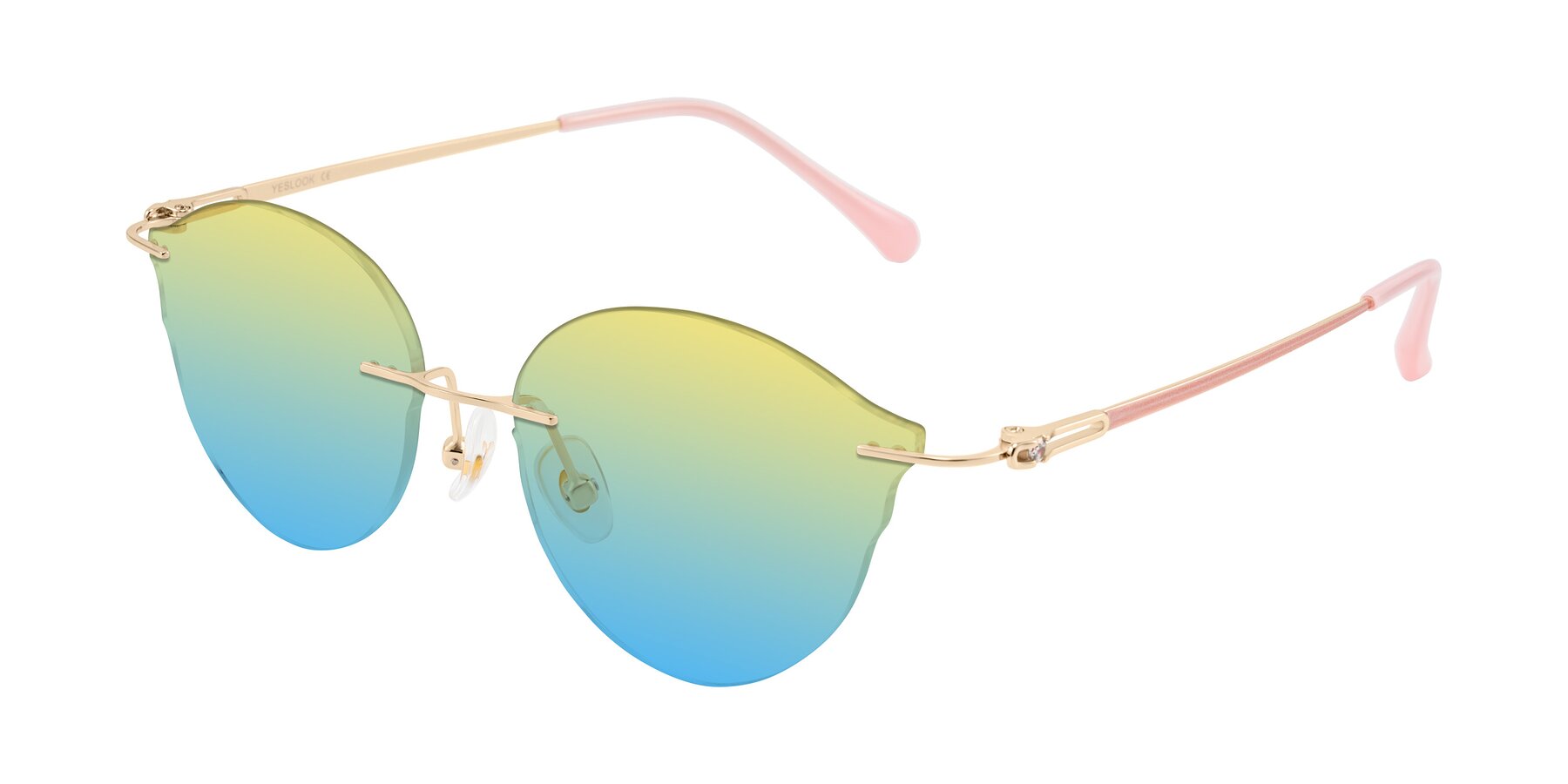 Angle of Barlow in Rose Gold/Pink with Yellow / Blue Gradient Lenses