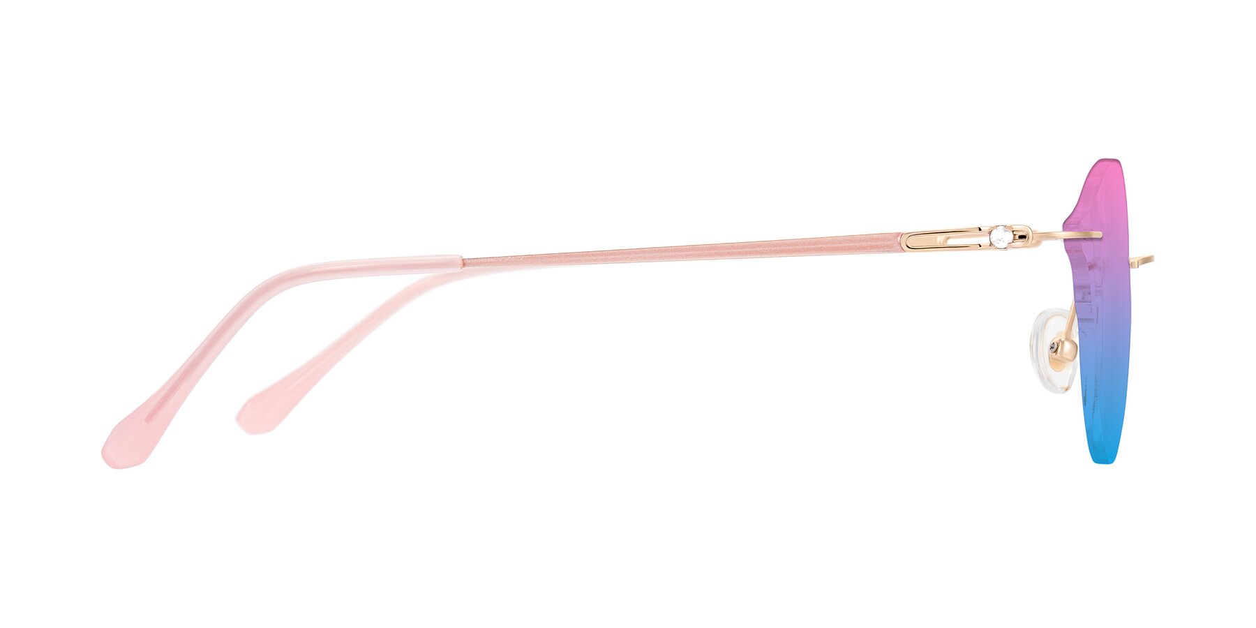 Side of Barlow in Rose Gold/Pink with Pink / Blue Gradient Lenses