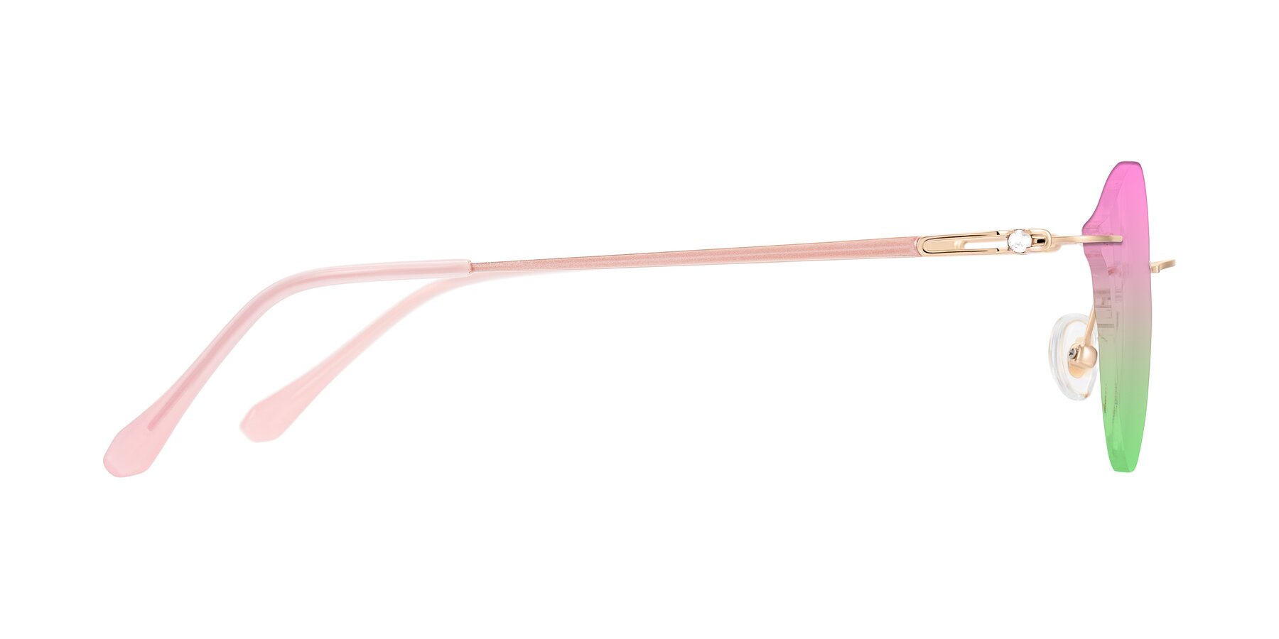 Side of Barlow in Rose Gold/Pink with Pink / Green Gradient Lenses
