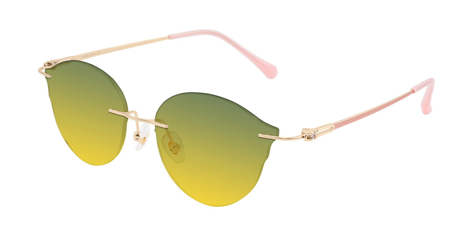 Angle of Barlow in Rose Gold/Pink with Green / Yellow Gradient Lenses