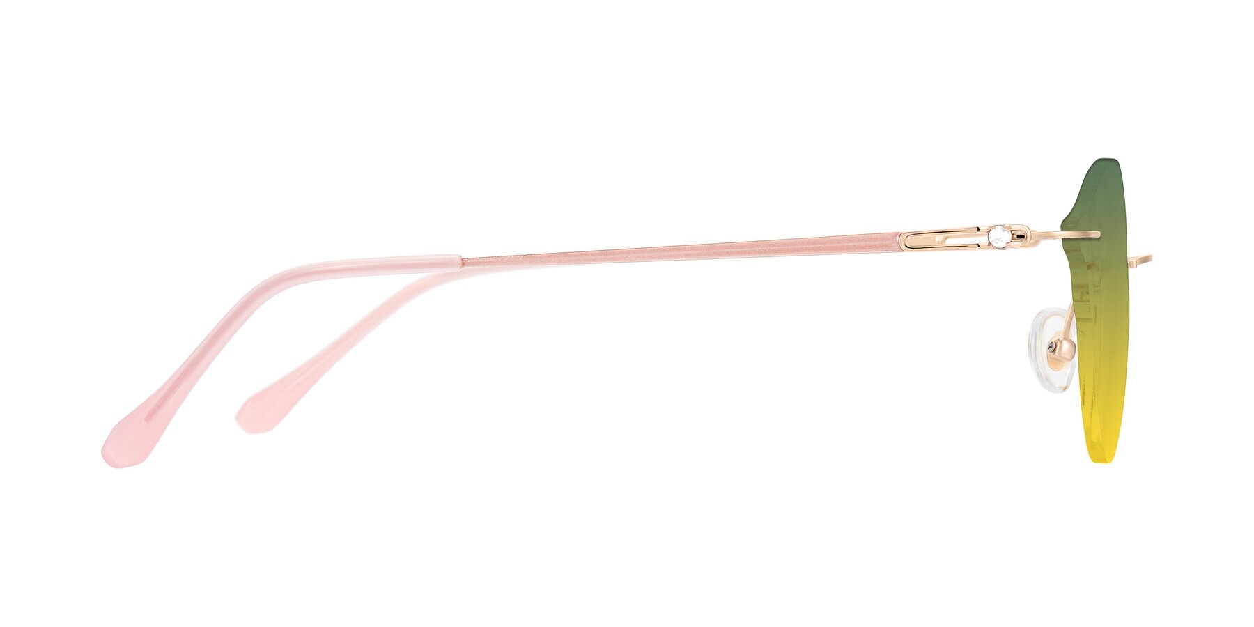 Side of Barlow in Rose Gold/Pink with Green / Yellow Gradient Lenses