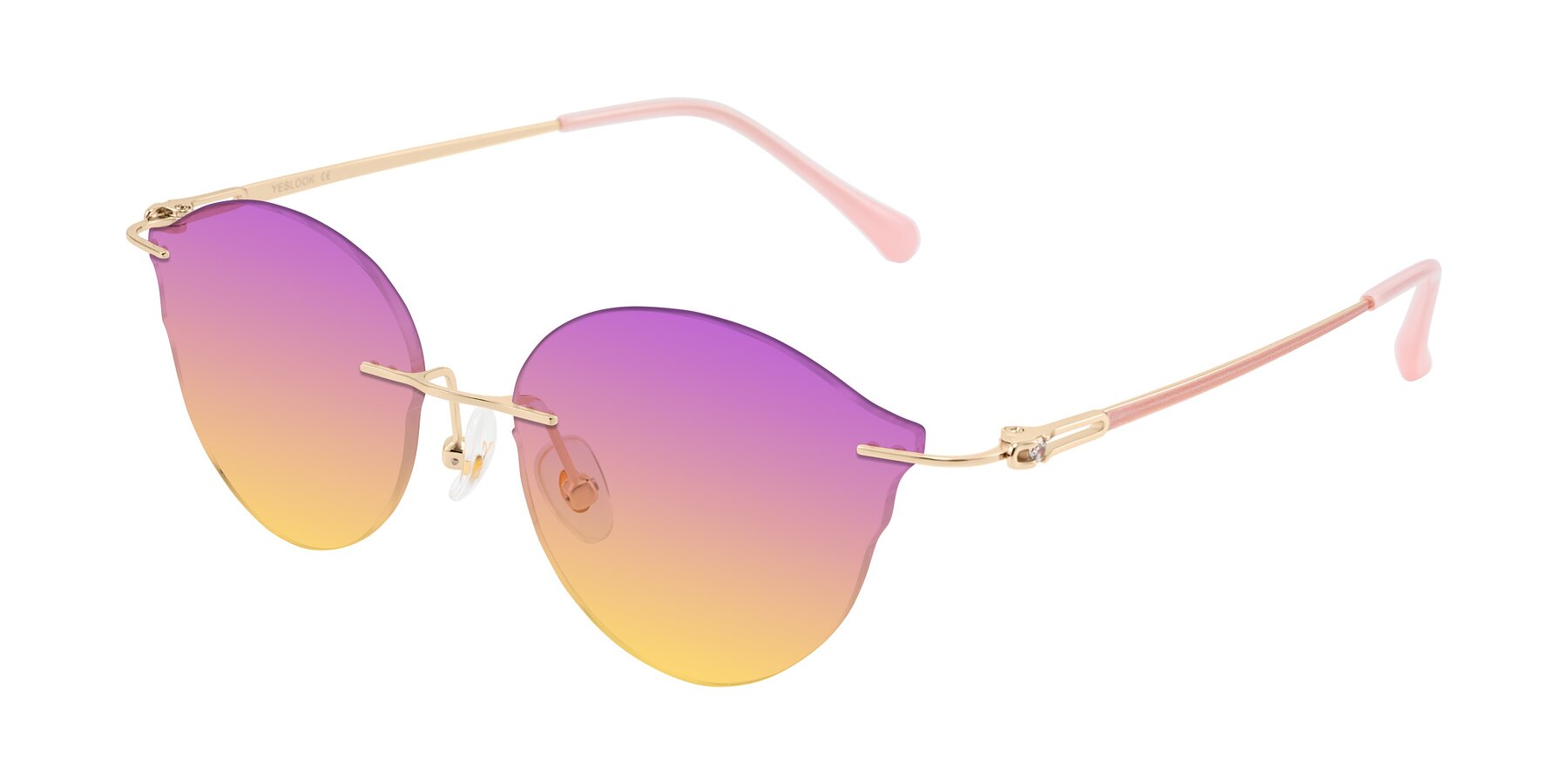 Angle of Barlow in Rose Gold/Pink with Purple / Yellow Gradient Lenses
