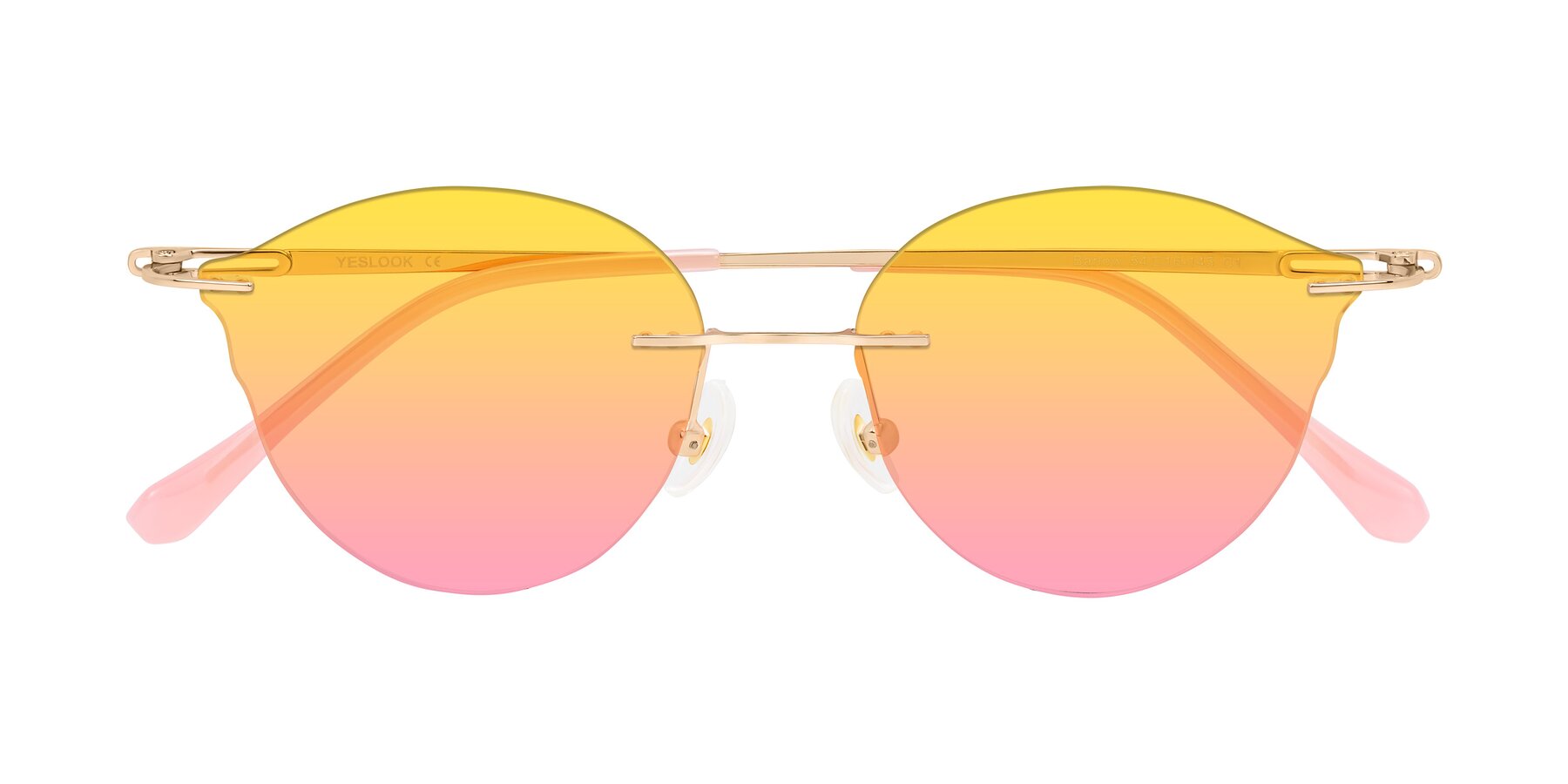 Folded Front of Barlow in Rose Gold/Pink with Yellow / Pink Gradient Lenses
