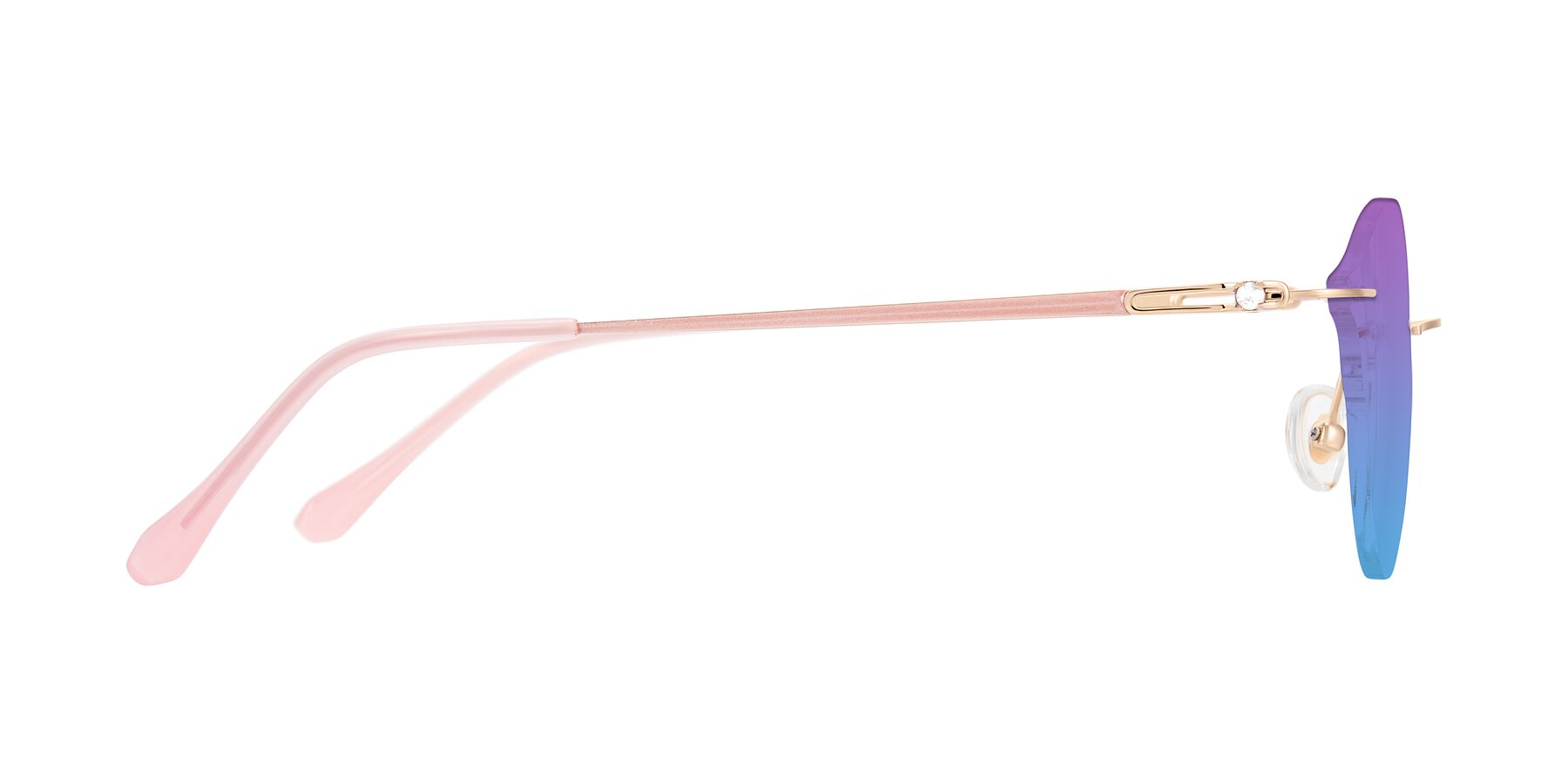 Side of Barlow in Rose Gold/Pink with Purple / Blue Gradient Lenses
