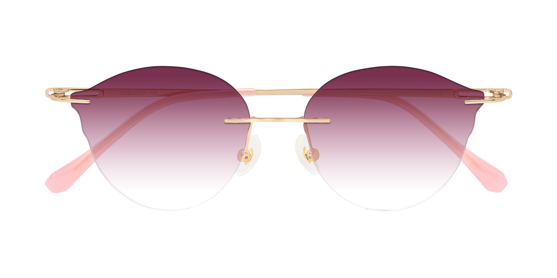 Folded Front of Barlow in Rose Gold/Pink with Wine Gradient Lenses