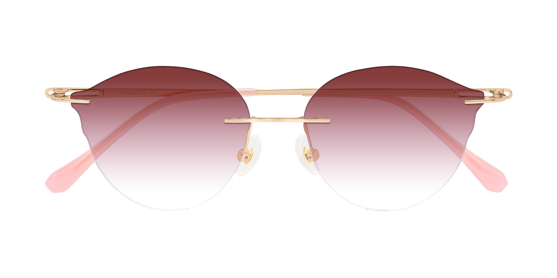 Folded Front of Barlow in Rose Gold/Pink with Garnet Gradient Lenses