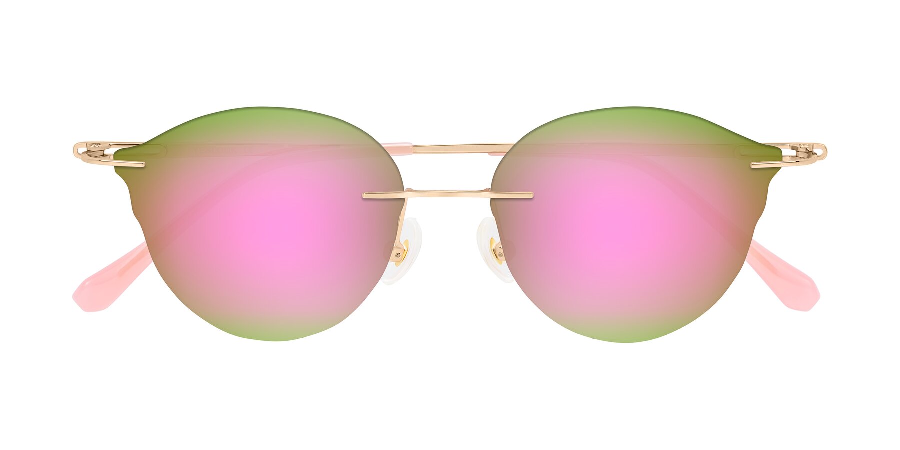 Folded Front of Barlow in Rose Gold/Pink with Pink Mirrored Lenses
