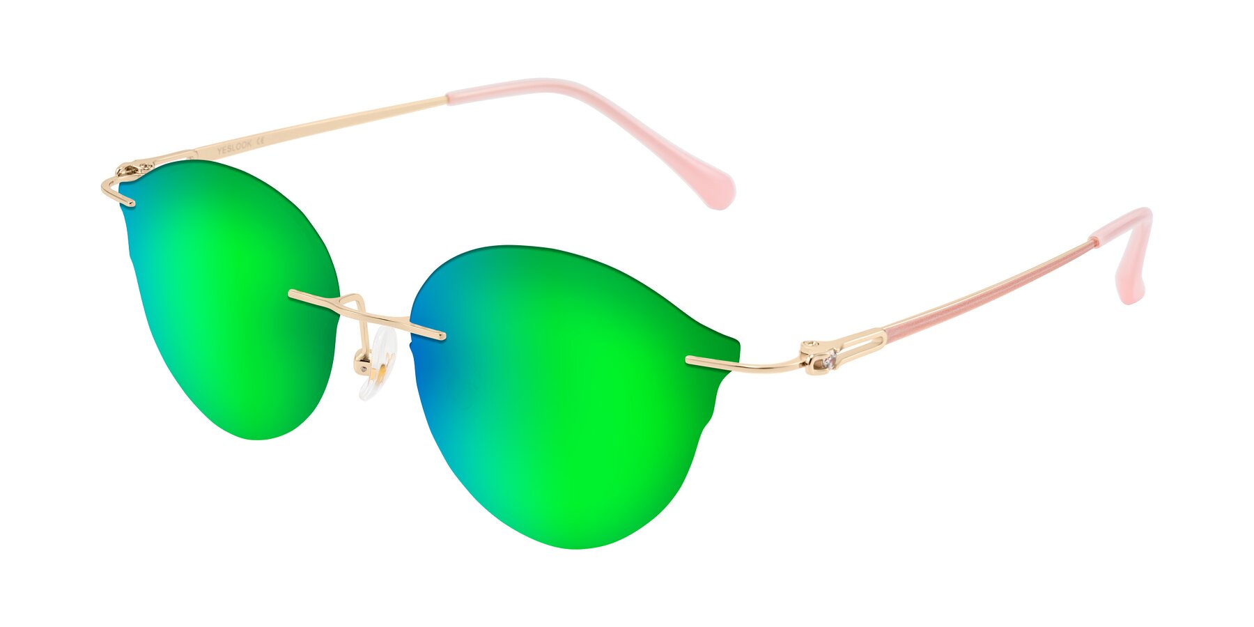 Angle of Barlow in Rose Gold/Pink with Green Mirrored Lenses
