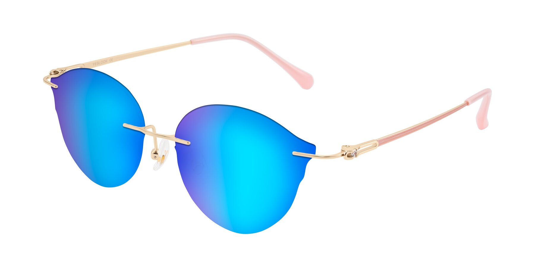 Angle of Barlow in Rose Gold/Pink with Blue Mirrored Lenses