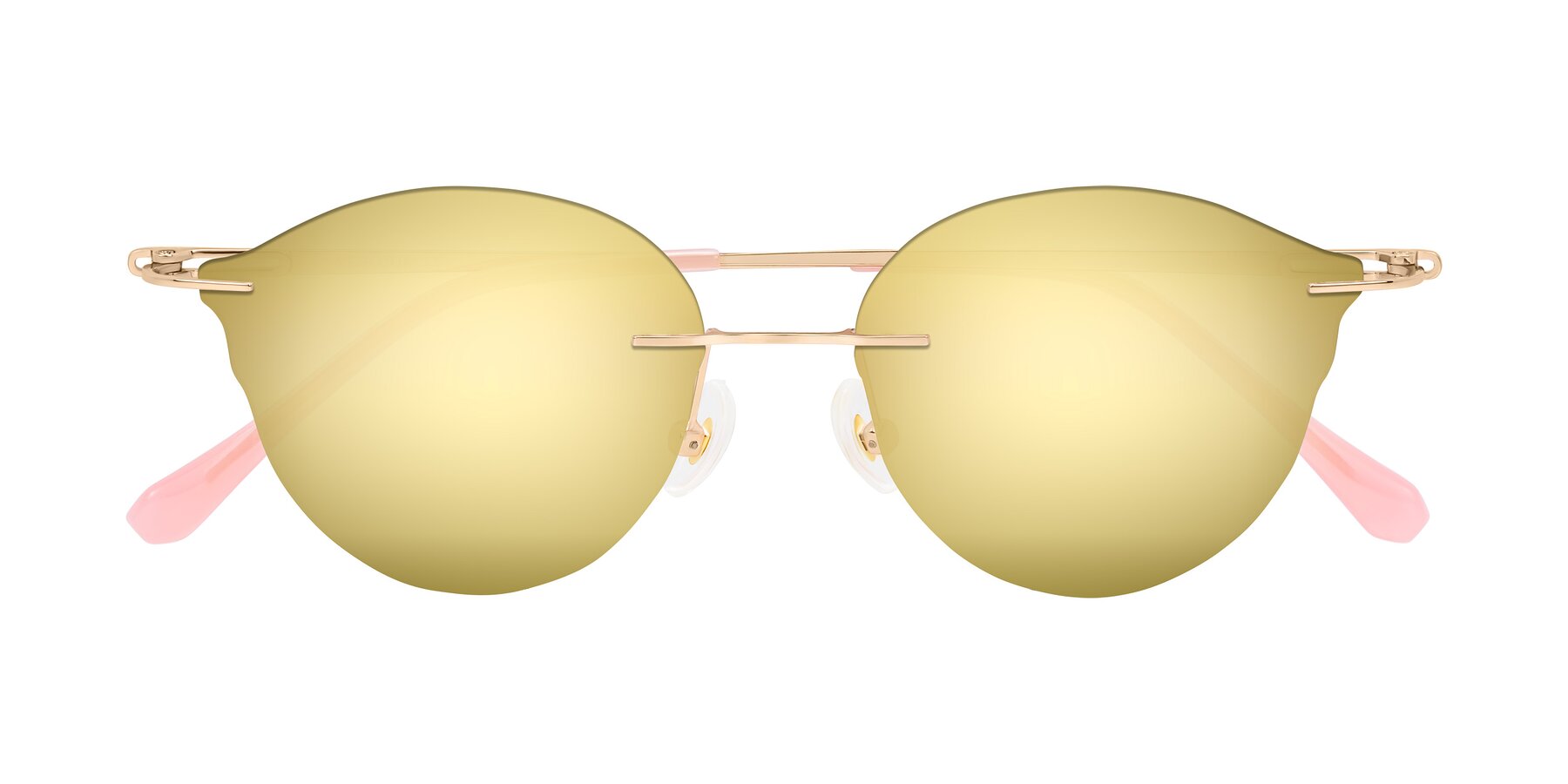 Folded Front of Barlow in Rose Gold/Pink with Gold Mirrored Lenses