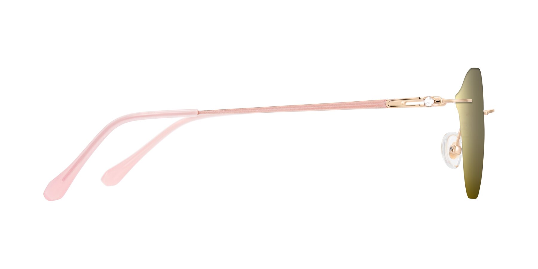 Side of Barlow in Rose Gold/Pink with Gold Mirrored Lenses