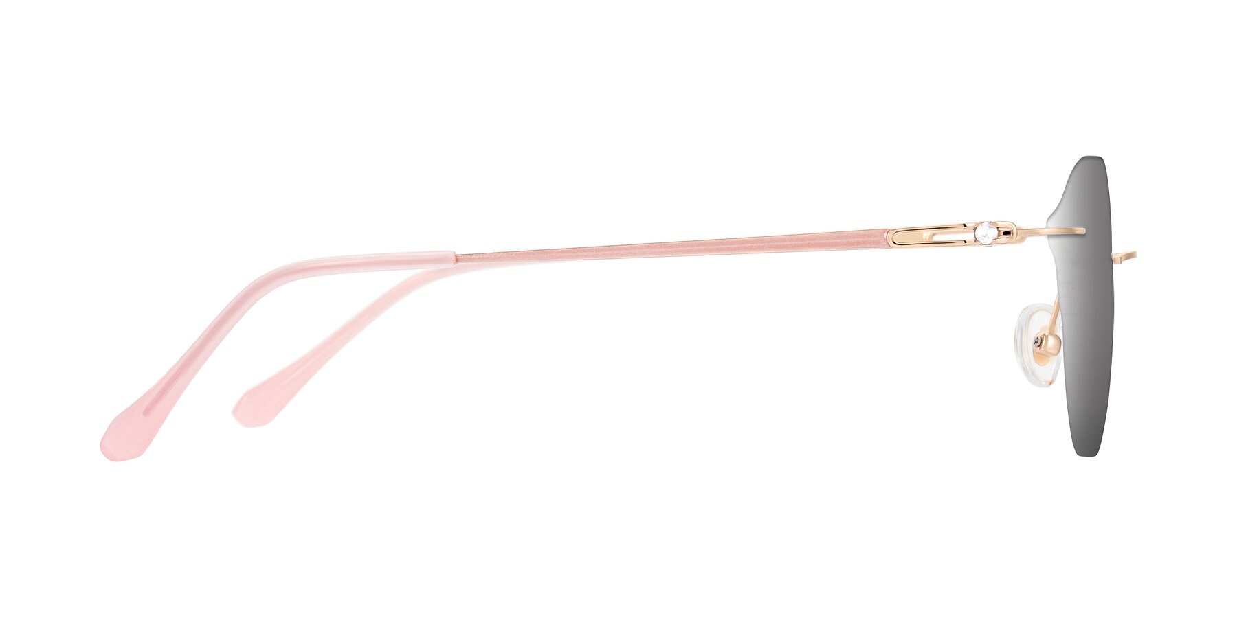 Side of Barlow in Rose Gold/Pink with Silver Mirrored Lenses