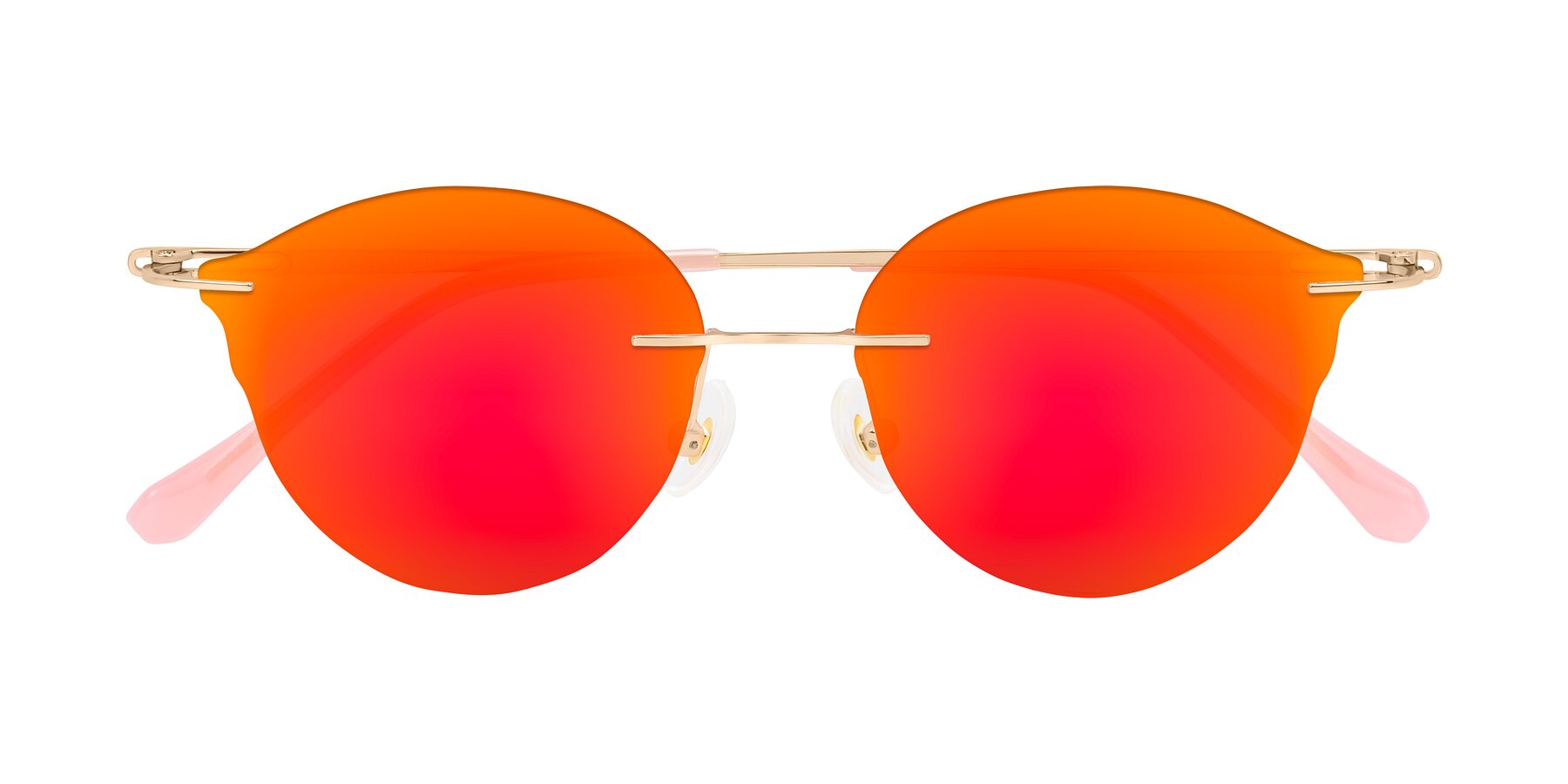 Folded Front of Barlow in Rose Gold/Pink with Red Gold Mirrored Lenses