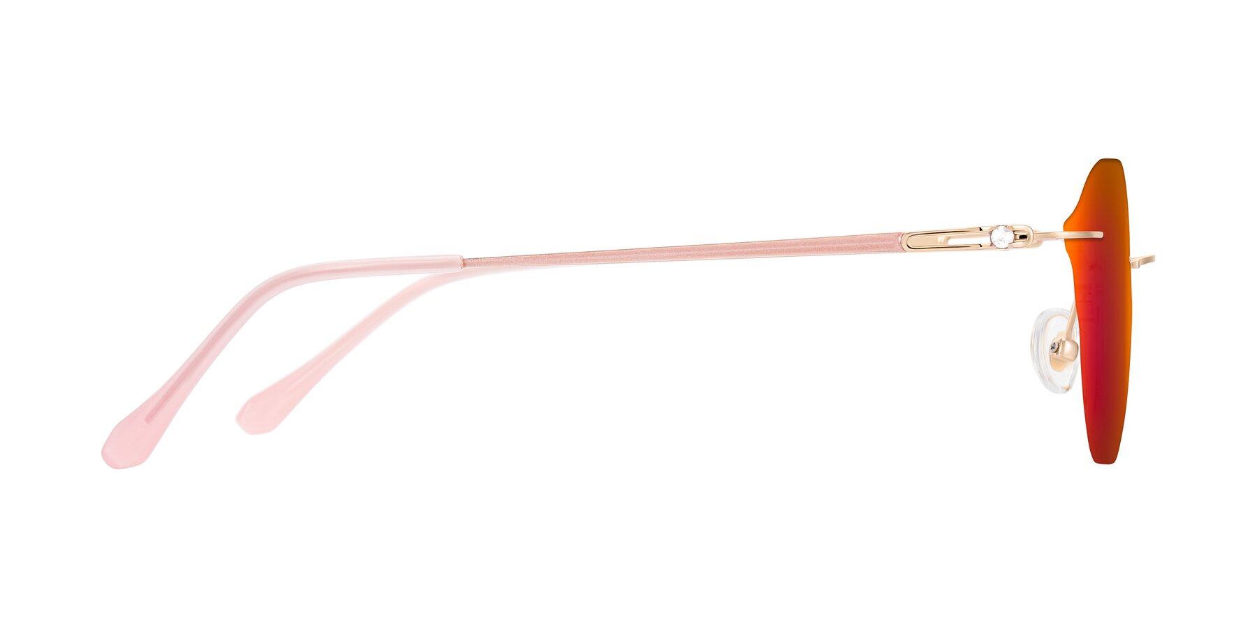 Side of Barlow in Rose Gold/Pink with Red Gold Mirrored Lenses