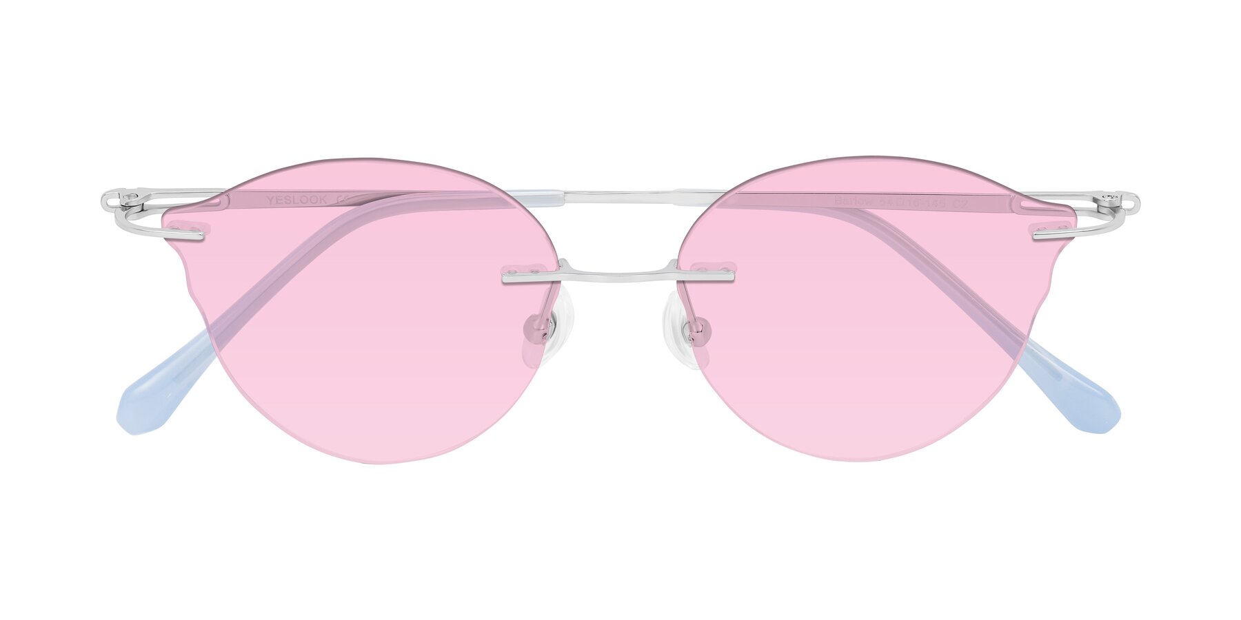 Folded Front of Barlow in Silver/Blue/Green with Light Pink Tinted Lenses