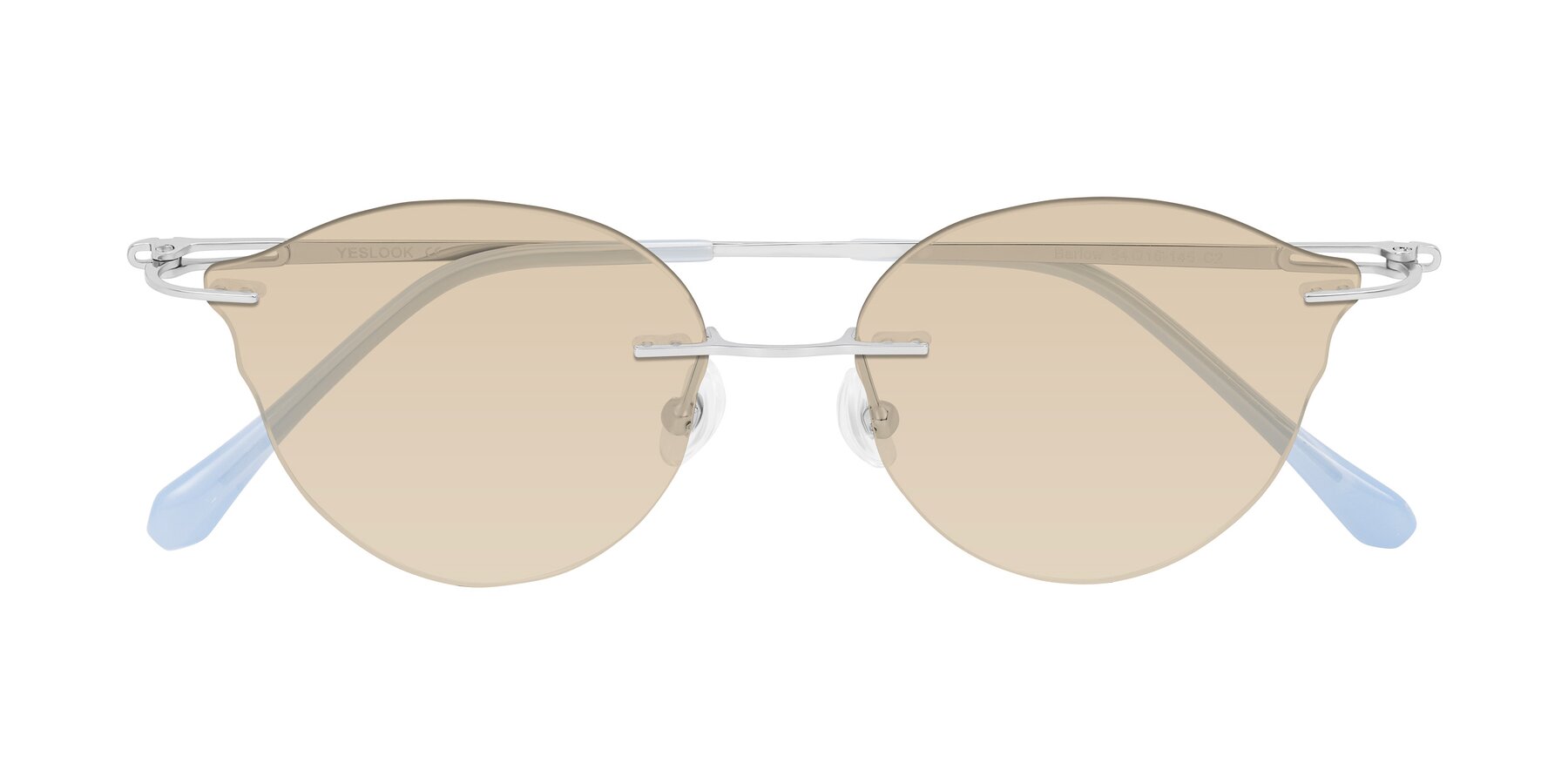 Folded Front of Barlow in Silver/Blue/Green with Light Brown Tinted Lenses