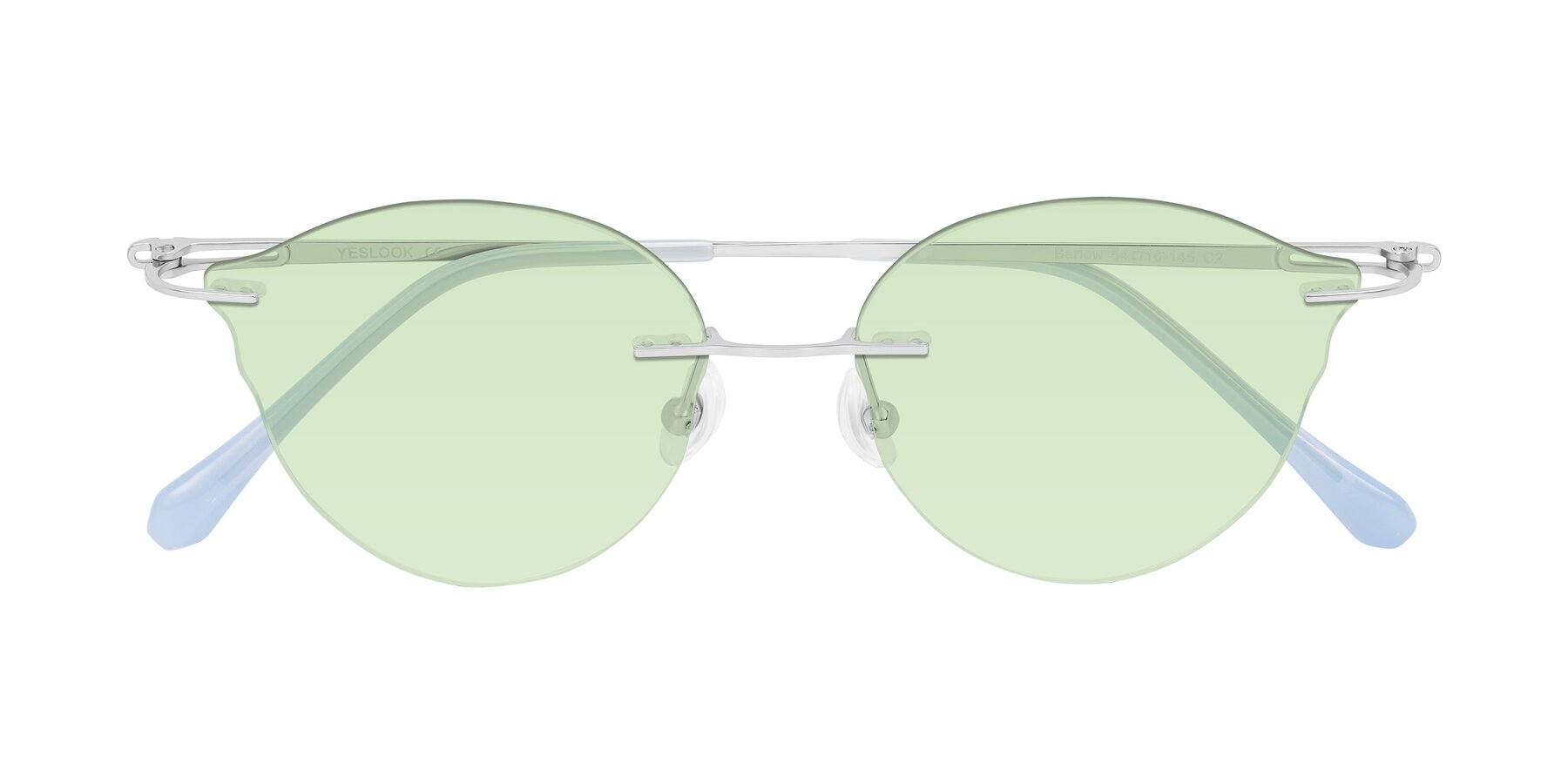 Folded Front of Barlow in Silver/Blue/Green with Light Green Tinted Lenses