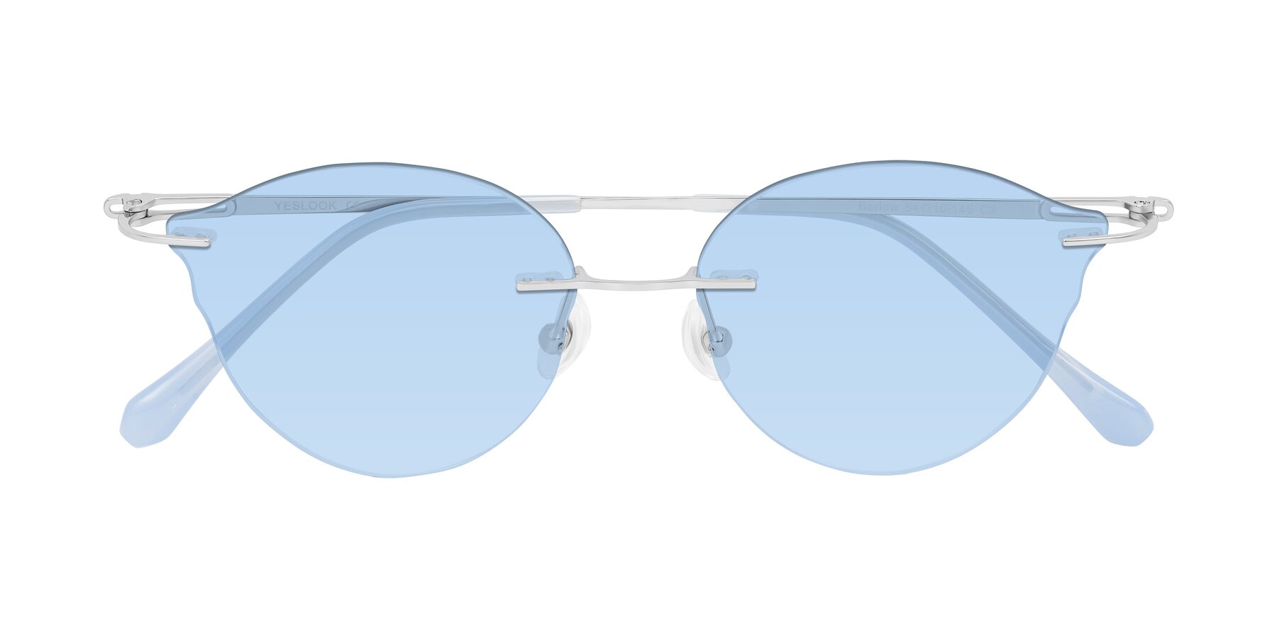 Folded Front of Barlow in Silver/Blue/Green with Light Blue Tinted Lenses