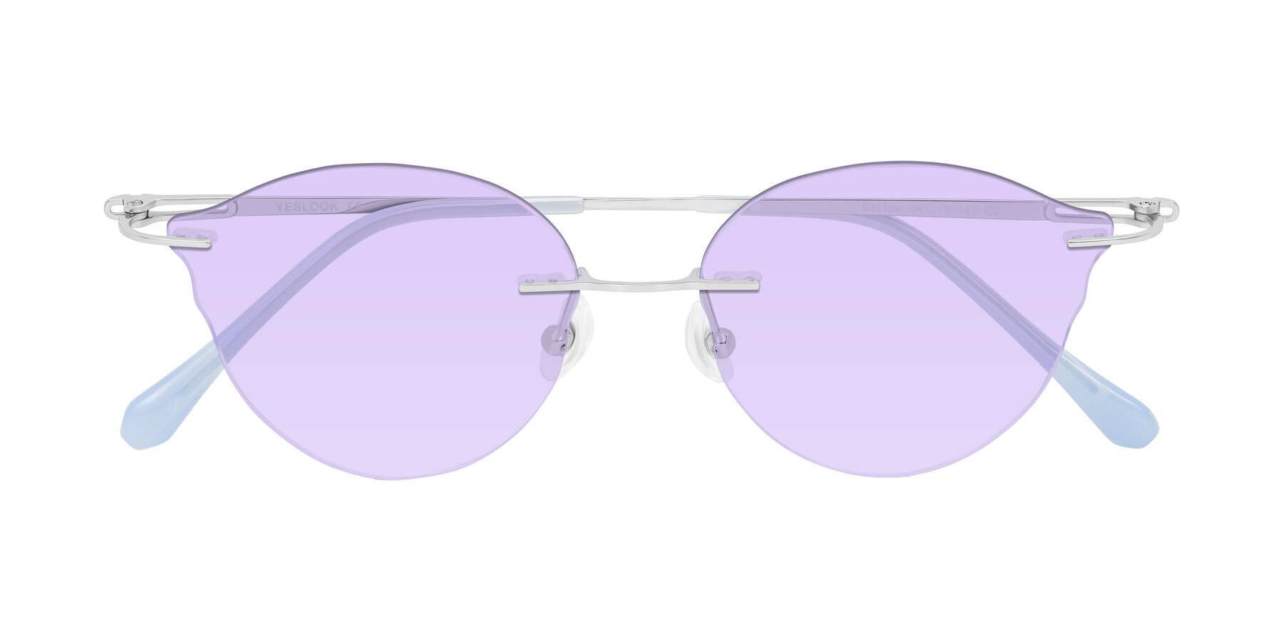 Folded Front of Barlow in Silver/Blue/Green with Light Purple Tinted Lenses