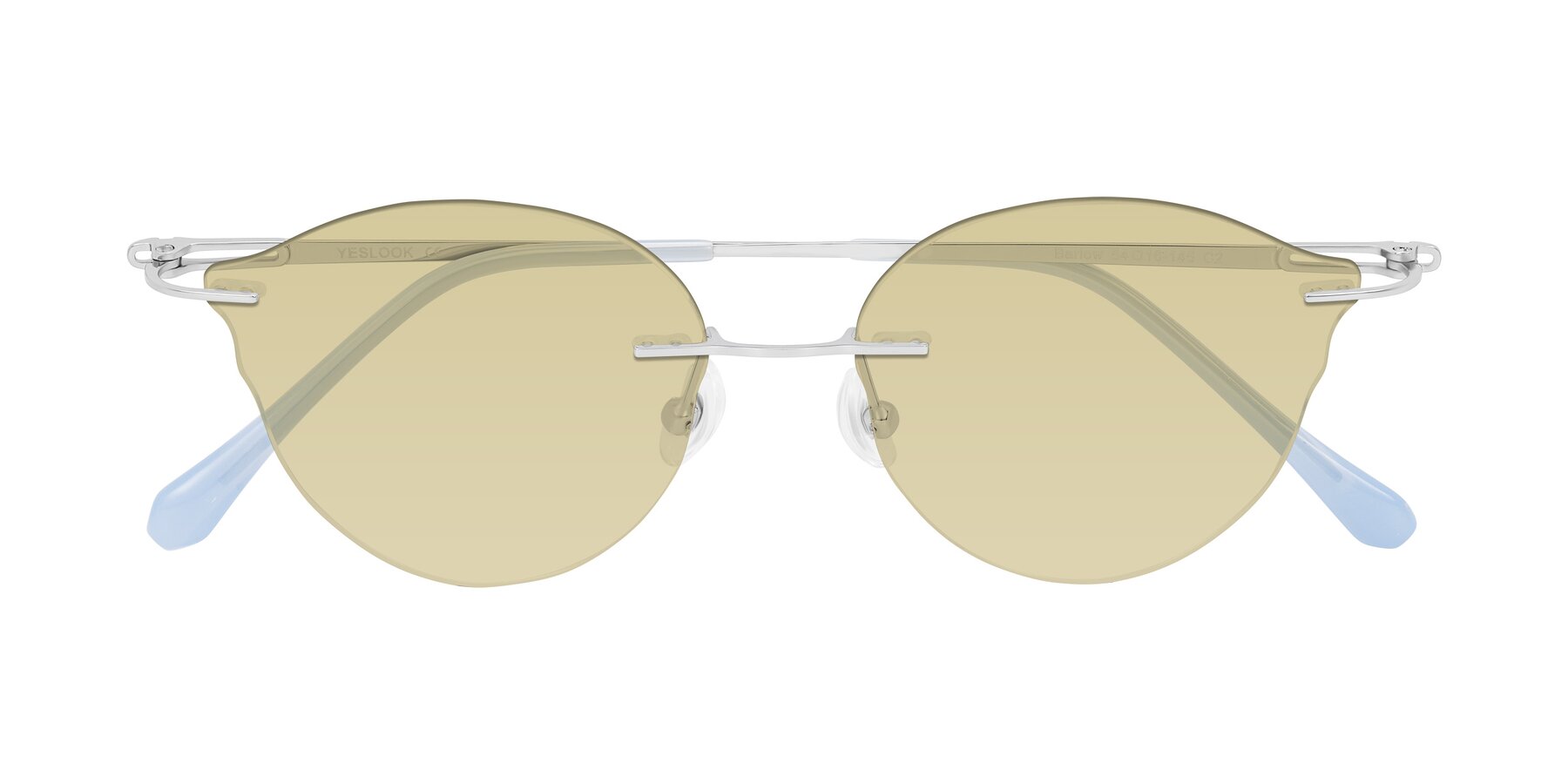 Folded Front of Barlow in Silver/Blue/Green with Light Champagne Tinted Lenses