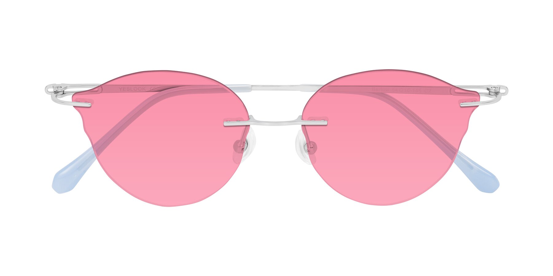 Folded Front of Barlow in Silver/Blue/Green with Pink Tinted Lenses