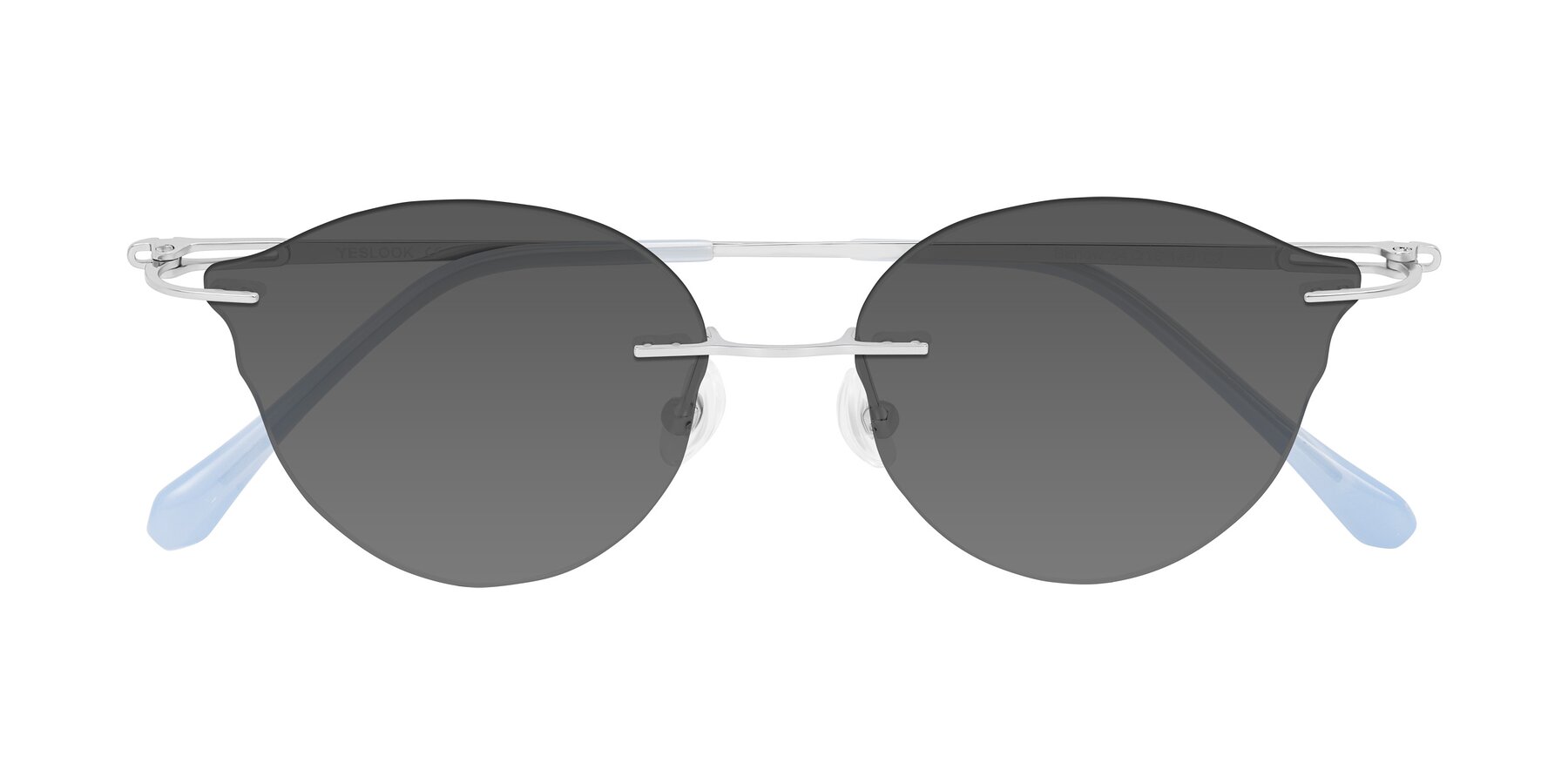 Folded Front of Barlow in Silver/Blue/Green with Medium Gray Tinted Lenses