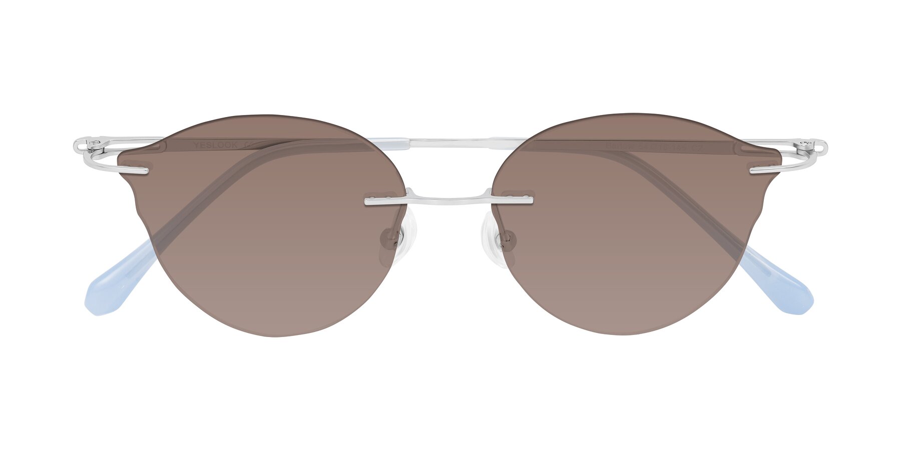 Folded Front of Barlow in Silver/Blue/Green with Medium Brown Tinted Lenses