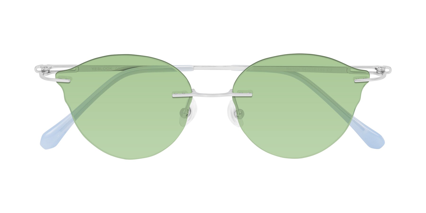 Folded Front of Barlow in Silver/Blue/Green with Medium Green Tinted Lenses