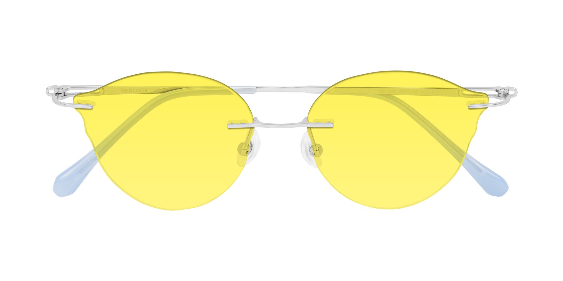 Folded Front of Barlow in Silver/Blue/Green with Medium Yellow Tinted Lenses