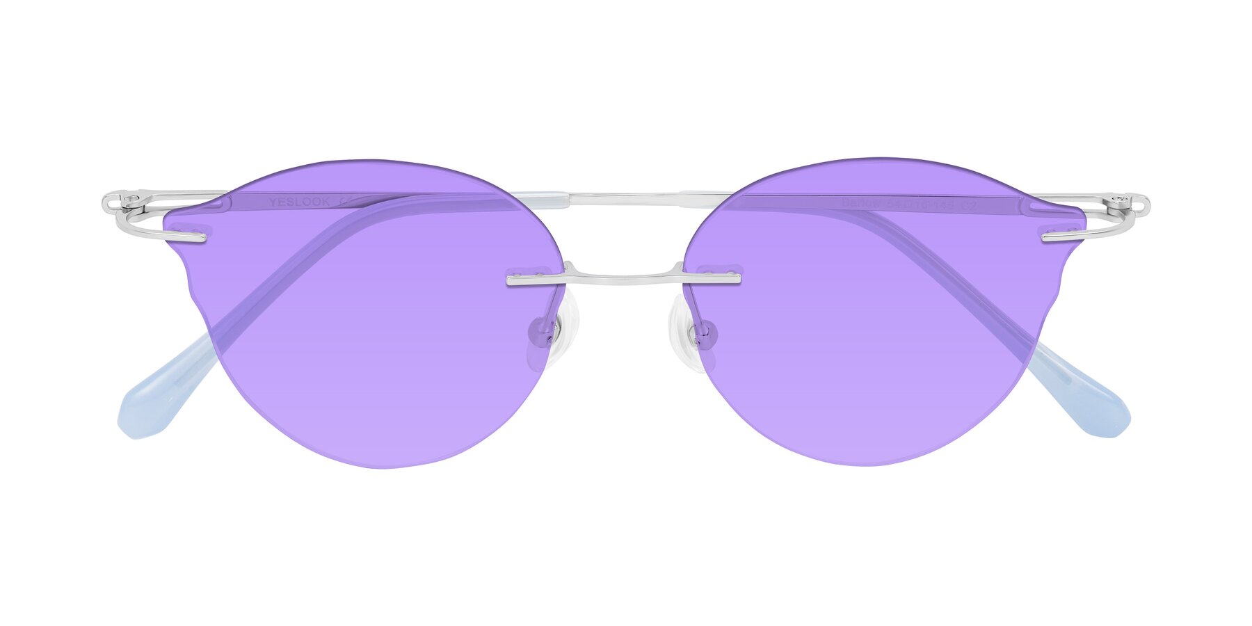 Folded Front of Barlow in Silver/Blue/Green with Medium Purple Tinted Lenses