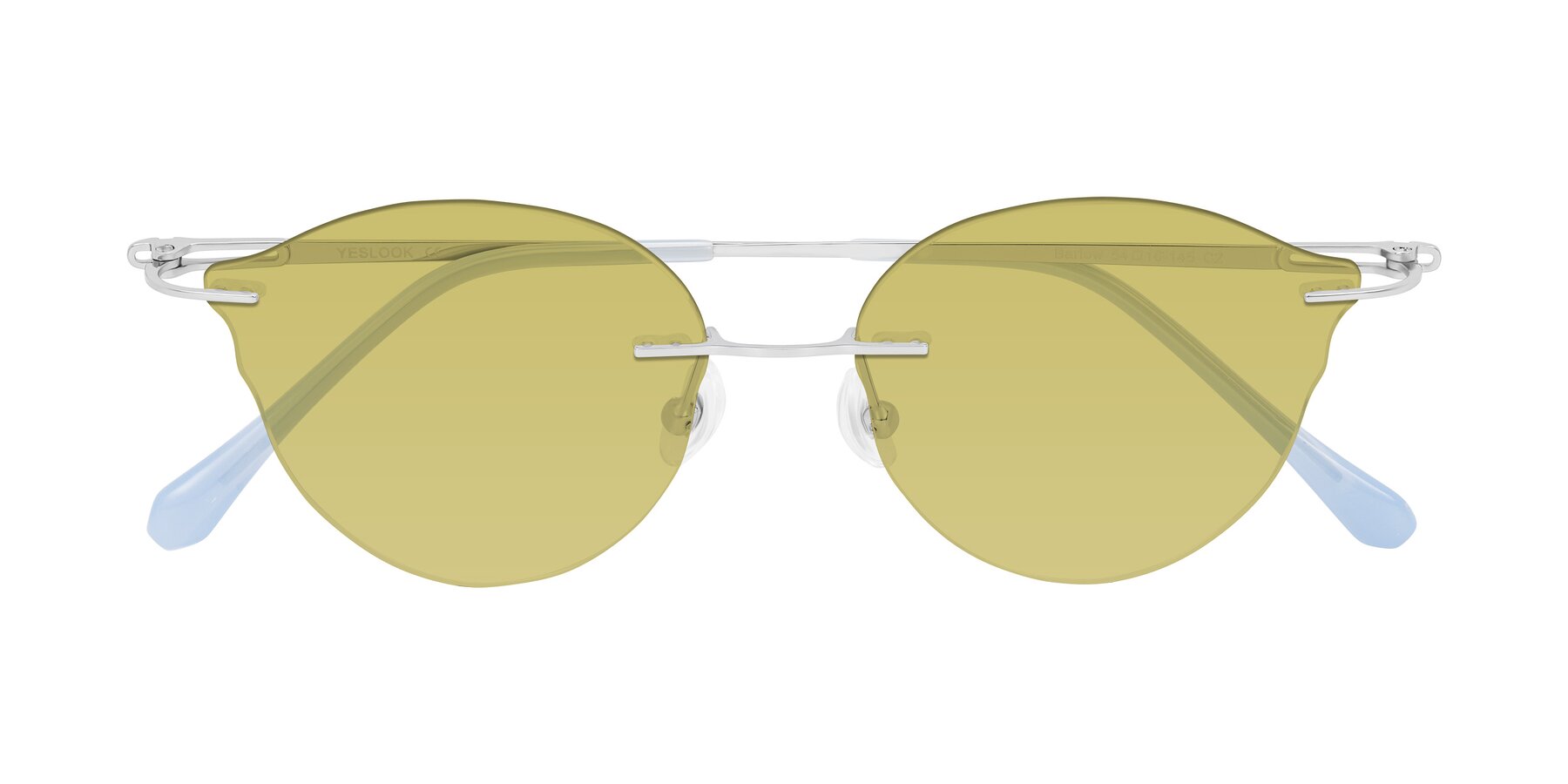 Folded Front of Barlow in Silver/Blue/Green with Medium Champagne Tinted Lenses
